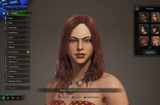 Monster Hunter: World no permite modificar las opciones visuales del personaje una vez creado