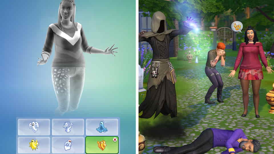 Los Sims 4 con fantasmas y estilos de duelo