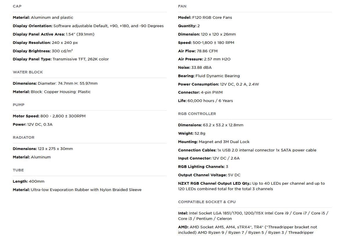 especificaciones NZXT Kraken Plus 240 RGB especificaciones NZXT Kraken Plus 240 RGB